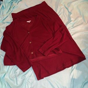 Time and Tru Burgundy Red Co-ord Cardigan and Skirt Set Size XL